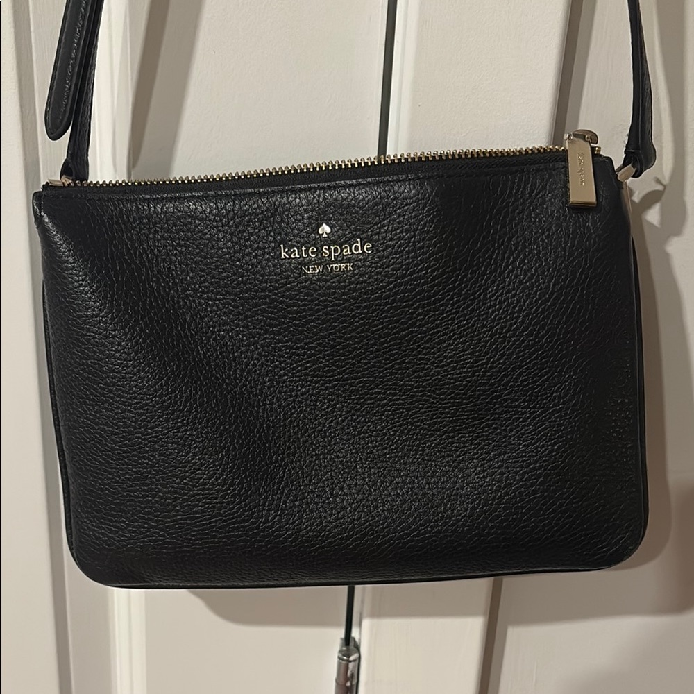 kate spade Black Pebbled Leather Crossbody Bag with Gold Hardware